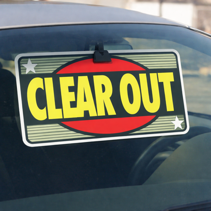 Bright Yellow & Rocket Red Rearview Mirror Hanger Signs