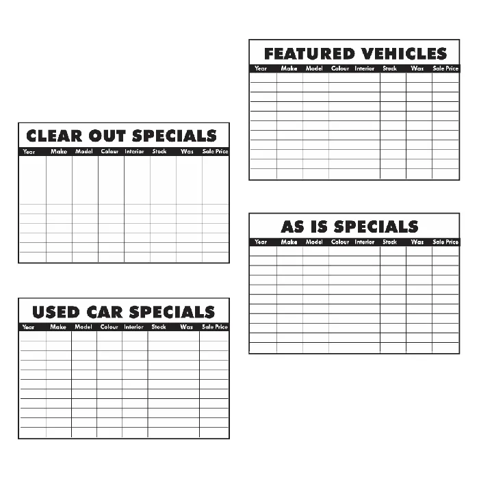 Showroom Dry Erase Specials Boards