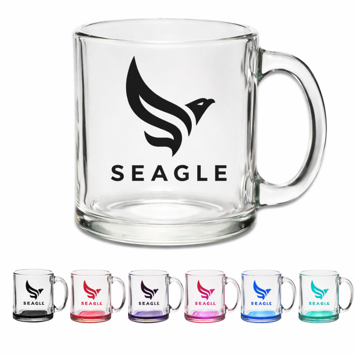 Clear Glass Coffee Mugs | 13 oz Custom Printed Mugs
