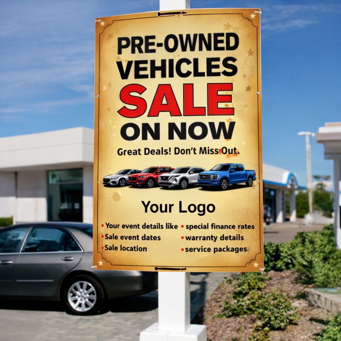 Pre-Owned Vehicle Sale Back to Back Pole Sign