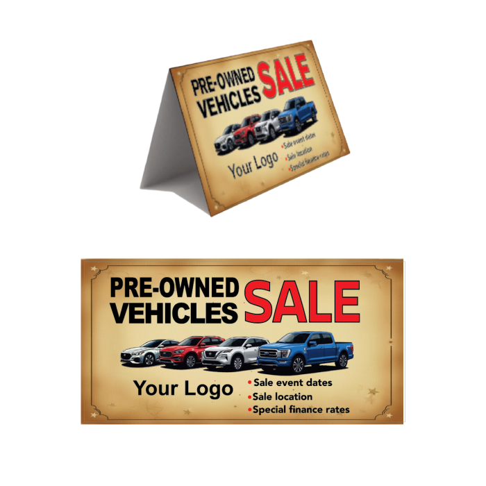 Pre-Owned Vehicle Sale Tent Cards