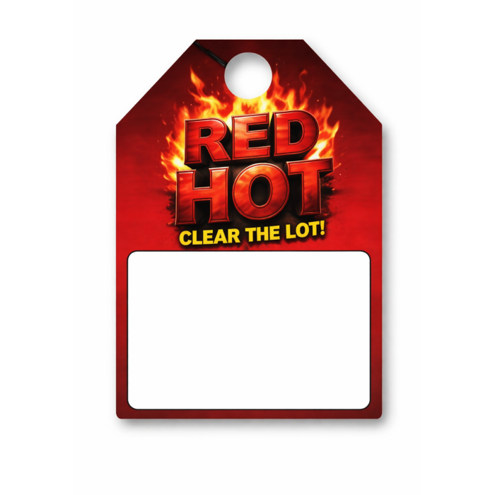 Red Hot Clear the Lot Paper Mirror Tags