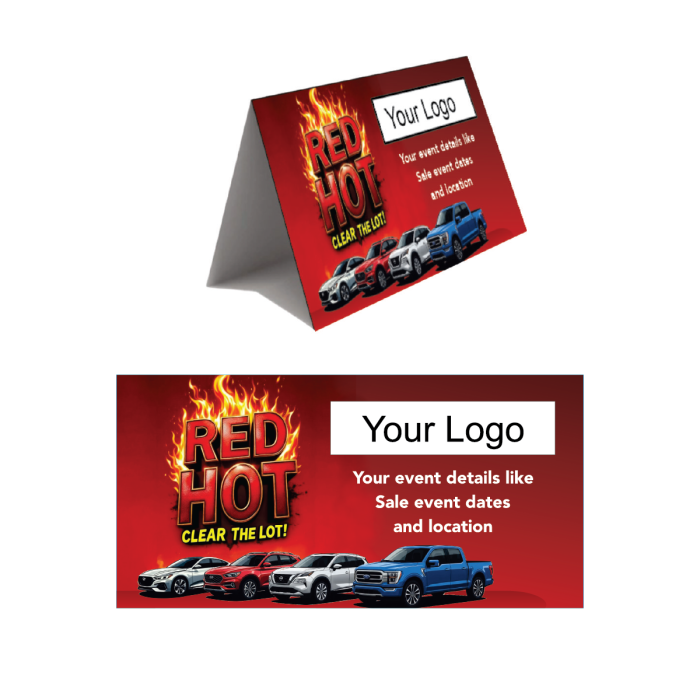 Red Hot Clear the Lot Tent Cards
