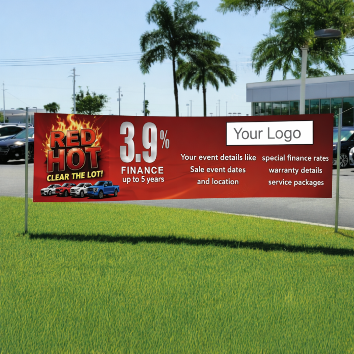 Red Hot Clear the Lot Vinyl Banner