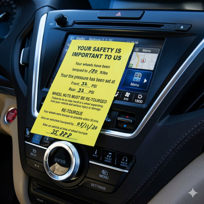 Wheel Torque Warning Sticky Notes