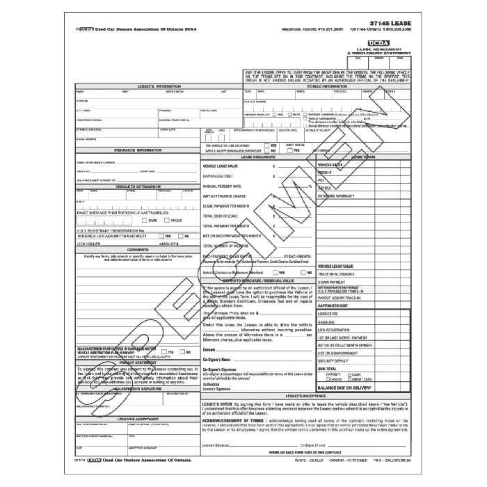 Custom Imprinted UCDA Leasing Contracts
