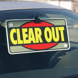 Bright Yellow & Rocket Red Rearview Mirror Hanger Signs