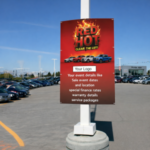 Red Hot Clear the Lot Back to Back Pole Sign